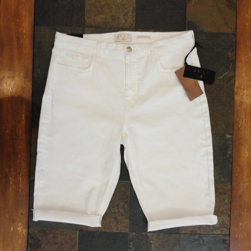 JEN 7 by 7 For All Mankind White Denim Cut Off Bermuda Shorts Size 12 NWT!